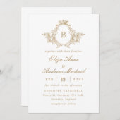 Classic Gold Monogram Wappen Hochzeitseinladung Einladung (Vorne/Hinten)