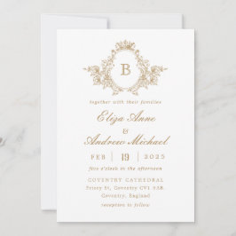 Classic Gold Monogram Wappen Hochzeitseinladung Einladung