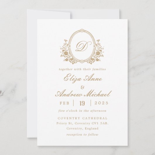 Classic Gold Monogram Wappen Hochzeitseinladung Einladung (Vorderseite)