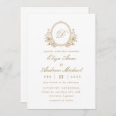 Classic Gold Monogram Wappen Hochzeitseinladung Einladung (Vorne/Hinten)