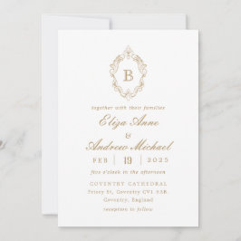 Classic Gold Monogram Wappen Hochzeitseinladung Einladung