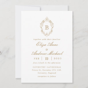 Classic Gold Monogram Wappen Hochzeitseinladung Einladung