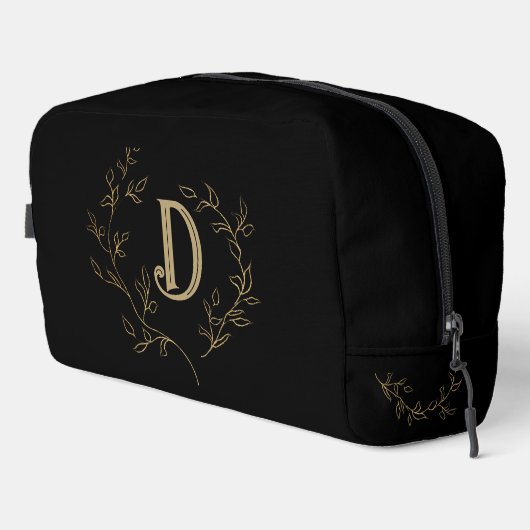 Classic Gold Monogramm über Black Travel Bag Waschbeutel (Rechte Ecke)