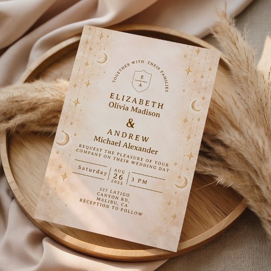 Classic Gold Moonlight Wedding Einladung