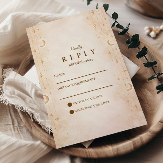 Classic Gold Moonlight Wedding RSVP Karte
