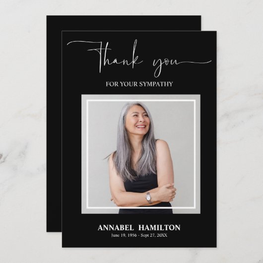 Classic Gold Script Beileid Vielen Dank Foto Einladung (Vorne/Hinten)