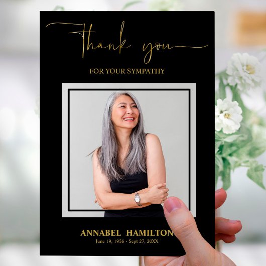 Classic Gold Script Beileid Vielen Dank Foto Einladung