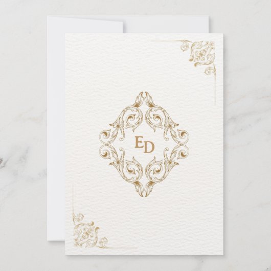 Classic & Gold Scrolls zum Hochzeitsempfang Einladung (Rückseite)