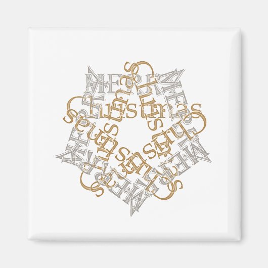 Classic Gold Silver Christmas Star Calligrafy Art Magnet (Vorne)