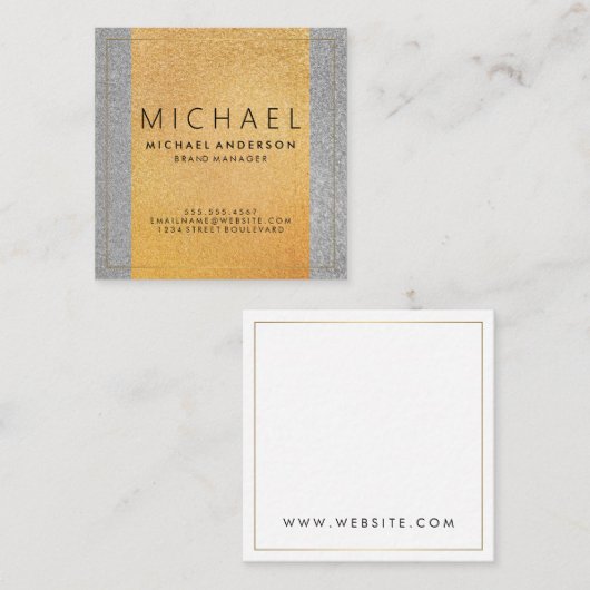 Classic Gold Silver / Glamour Glitzer Quadratische Visitenkarte (Vorne/Hinten)