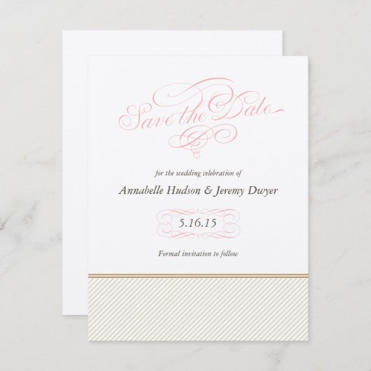 Classic Gold Streifen Save the Date Karte (Vorne/Hinten)