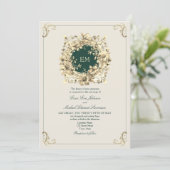 Classic Gold und Emerald Green Wedding Einladung (Stehend Vorderseite)