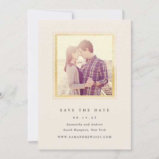 Classic Gold und Ivory Foto Save the Date (Vorderseite)