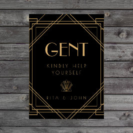 Classic Gold Vintag Gents Bad Wedding Sign Sockelschild