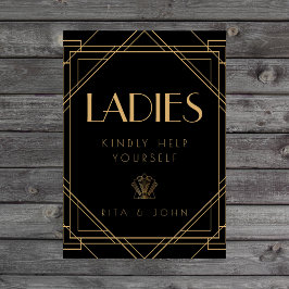 Classic Gold Vintag Ladys Bad Wedding Sign Sockelschild