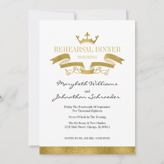 Classic Gold Wappen Probe Dinner Card Einladung (Vorderseite)