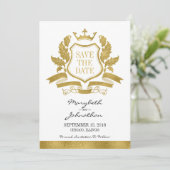 Classic Gold Wappen Save the Date Card (Stehend Vorderseite)