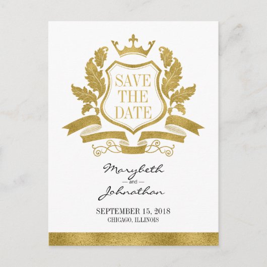 Classic Gold Wappen Save the Date Postkarte (Vorderseite)