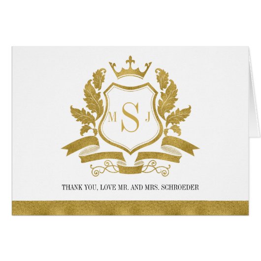 Classic Gold Wappen Wedding Dankeschön Card (Vorderseite (Horizontal))
