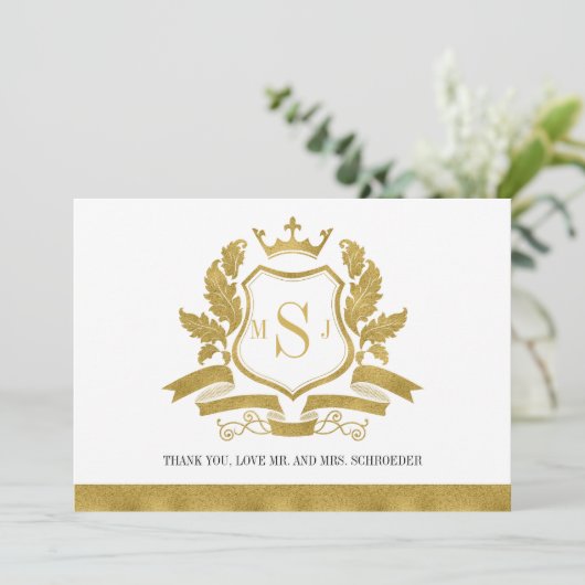 Classic Gold Wappen Wedding Dankeschön Card Dankeskarte (Stehend Vorderseite)