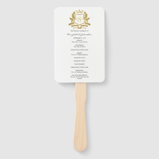 Classic Gold Wappen Wedding Program Hand Fan Fächer (Vorderseite)