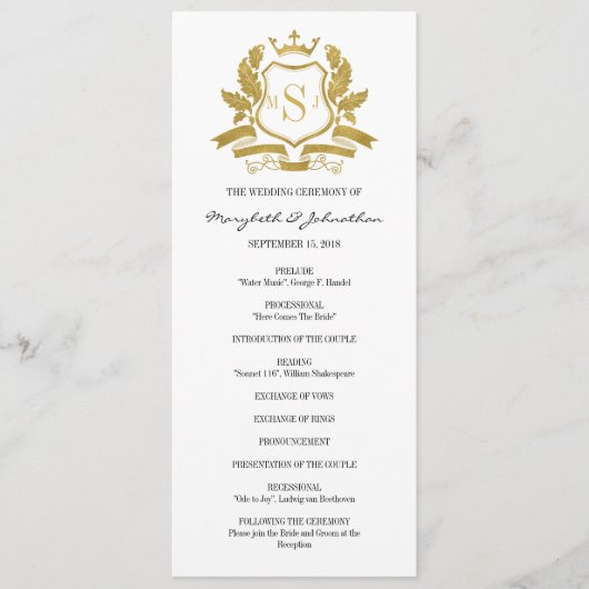 Classic Gold Wappen Wedding Program Programm (Vorderseite)