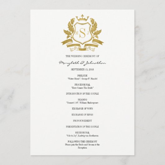 Classic Gold Wappen Wedding Program Programm (Vorderseite)