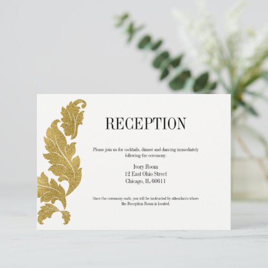 Classic Gold Wappen Wedding Reception Card Einladung (Stehend Vorderseite)