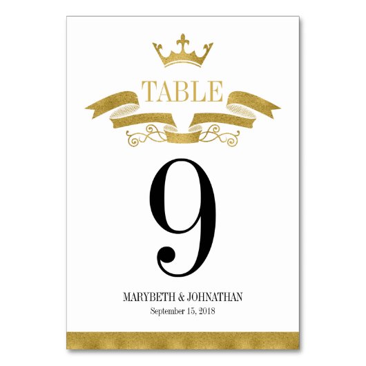 Classic Gold Wappen Wedding Tischnummer Card (Vorderseite)
