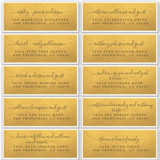 Classic Gold Wedding Guest Address Labels (Vorderseite)