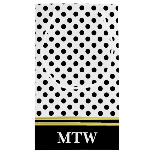 Classic Gold Weiß und Schwarz Punkte mit Monogramm Kleine Geschenktüte (Rückseite)