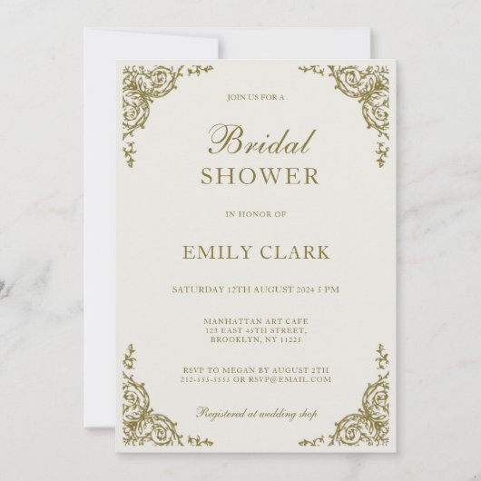 Classic Golden Elegante Brautdusche Einladung (Vorderseite)