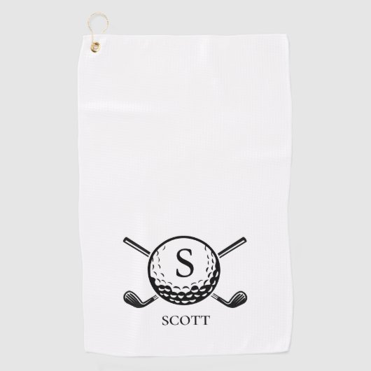 Classic Golf Clubs Monogram Name Black White Golfhandtuch (Vorderseite)