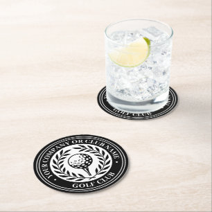 Classic Golf Personalisiert Name Set Black Runder Pappuntersetzer