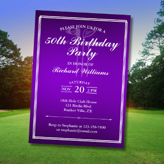 Classic Golf Thema Lila Weiß 50. Geburtstag Einladung