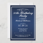 Classic Golf Theme Blue White 50. Geburtstag Einladung (Vorderseite)