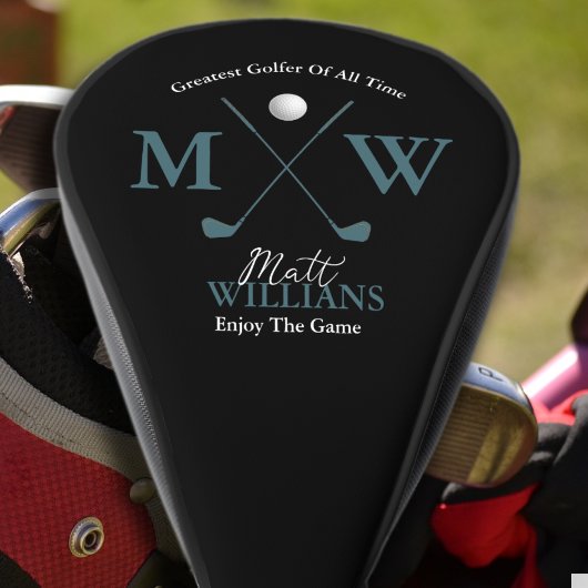 Classic Golfer Monogram Custom Classy Black Golf Headcover