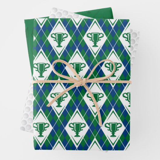 Classic Golfing Trophy Kariert Golf Balls Club Fla Geschenkpapier Set (Beispiel)