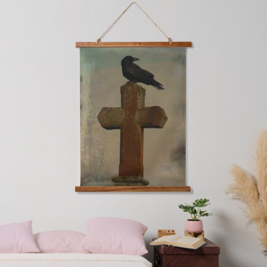 Classic Goth Crow Wandteppich Mit Holzrahmen (Schlafzimmer)