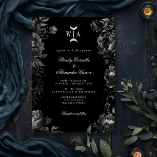 Classic Gothic Black Monogram Moon Wappen Wedding Einladung