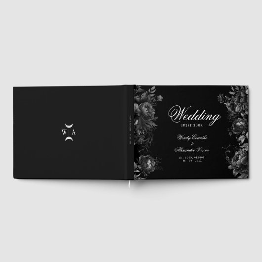 Classic Gothic Black Monogram Wappen Wedding Gästebuch (Voll)