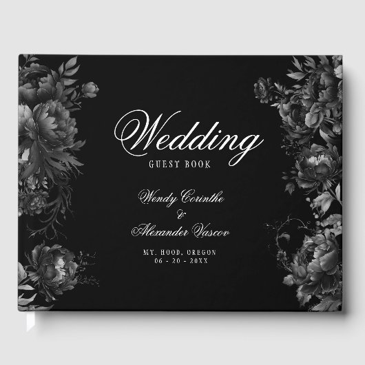 Classic Gothic Black Monogram Wappen Wedding Gästebuch (Vorderseite)