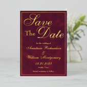 Classic Gothic Elegant Burgundy Gold Save the Date Folieneinladung (Stehend vorne)