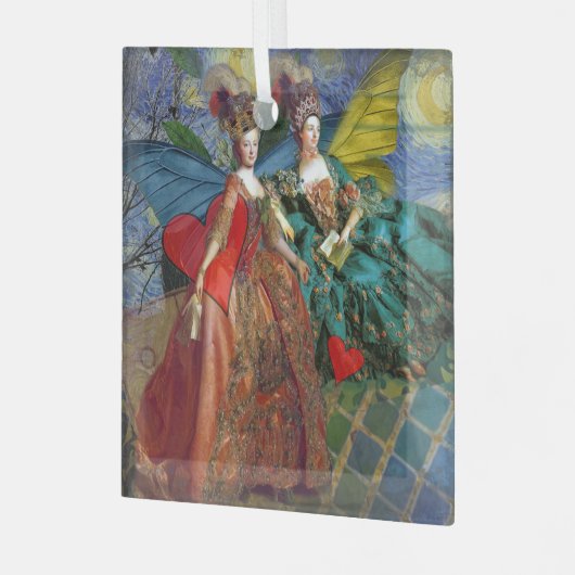 Classic Gothic Gemini Whimsical Butterfly Weibchen Ornament Aus Glas (Vorderseite links)