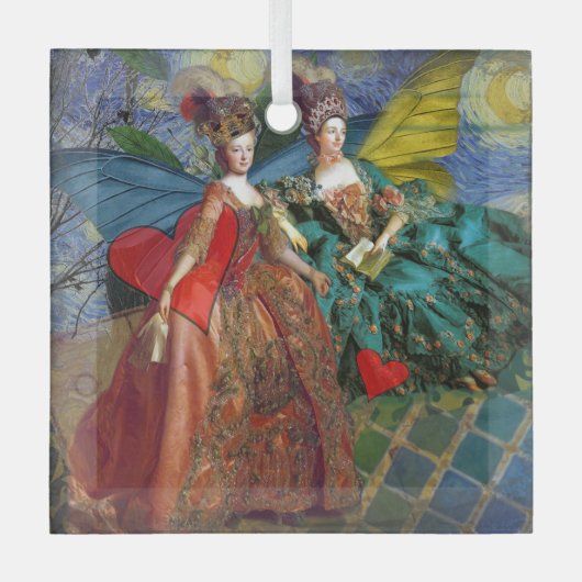 Classic Gothic Gemini Whimsical Butterfly Weibchen Ornament Aus Glas (Vorderseite)