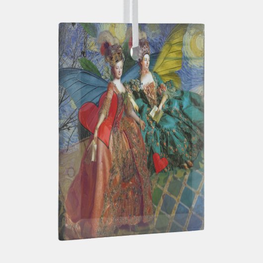 Classic Gothic Gemini Whimsical Butterfly Weibchen Ornament Aus Glas (Vorderseite Rechts)