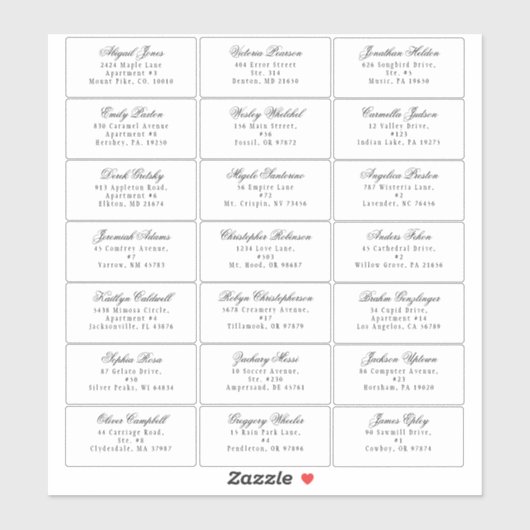 Classic Gothic White Wedding Guest Address Sticker (Blatt)