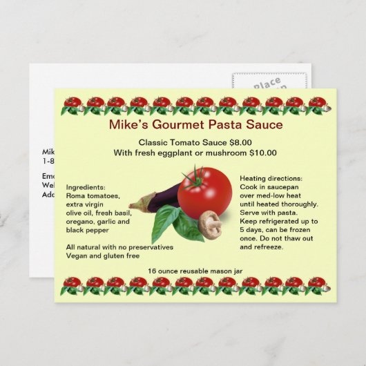 Classic Gourmet Pasta Sauce Postkarte (Vorne/Hinten)