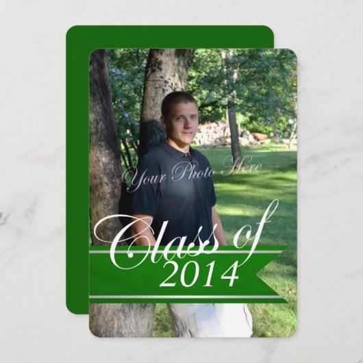 Classic Grad 2014 Varsity Banner Green Foto Ankündigung (Vorne/Hinten)