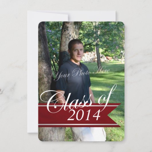 Classic Grad 2014 Varsity Banner Rotes Foto Ankündigung (Vorderseite)